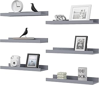 Floating Shelves Set of 6, Grey Wall Shelves with Lip, Display Shelves f...