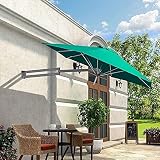 Paraplu tuin muurbevestiging ronde buitenpatio parasol met aluminium paal voor balkon dek tuin of terras schaduw, 7ft / 220cm (groen)