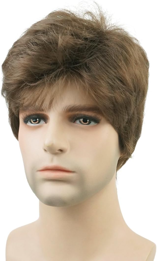 Lydell (10 Medium ash brown) - Men Wig Natural Short Straight Hair Synthetic Full Wigs (10 Medium ash brown)