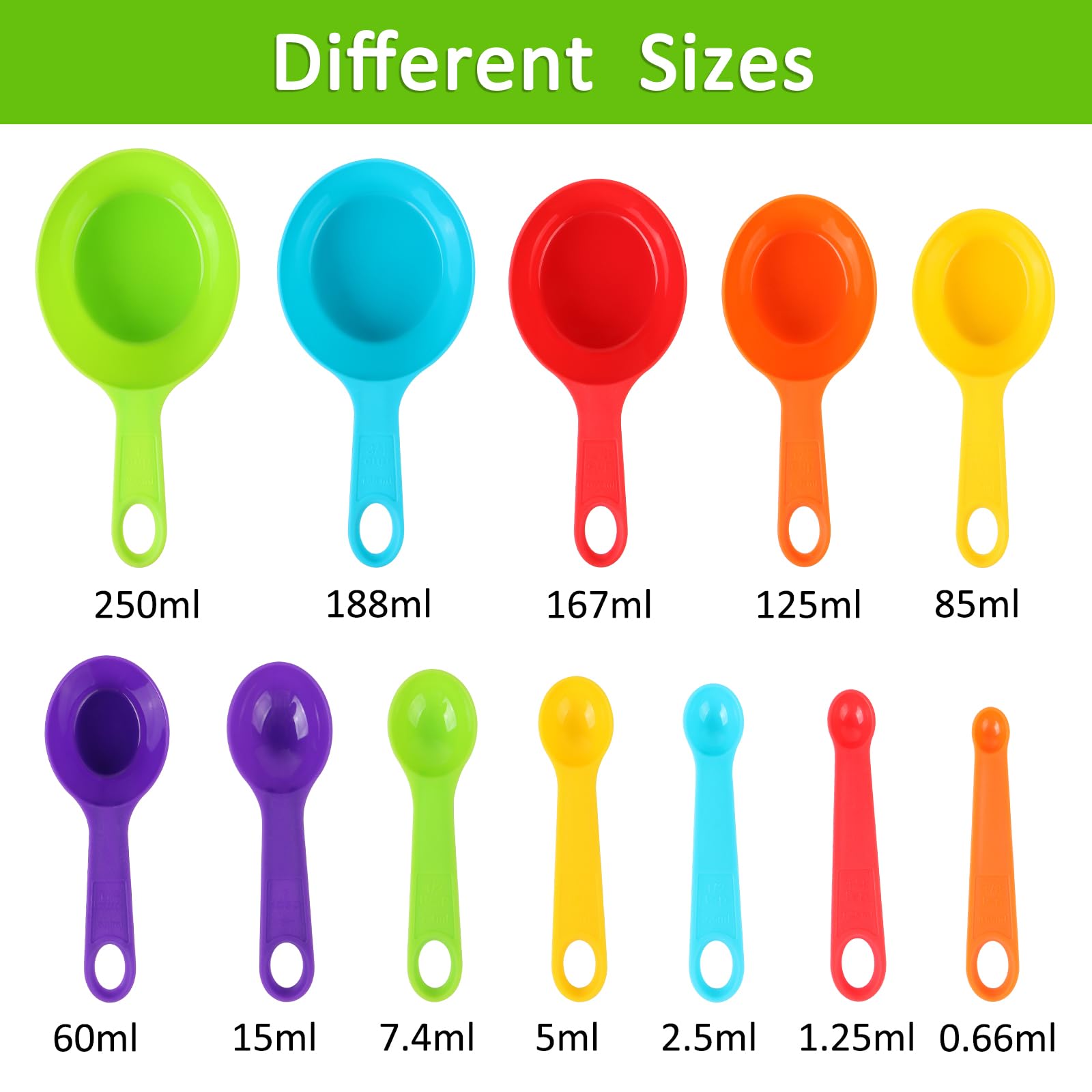EVERMARKET 12PCS Plastic Colorful Measuring Cups, Stackable Measuring Spoons, Kitchen Measuring Set for Baking & Cooking (Multi Colors) - Image 2
