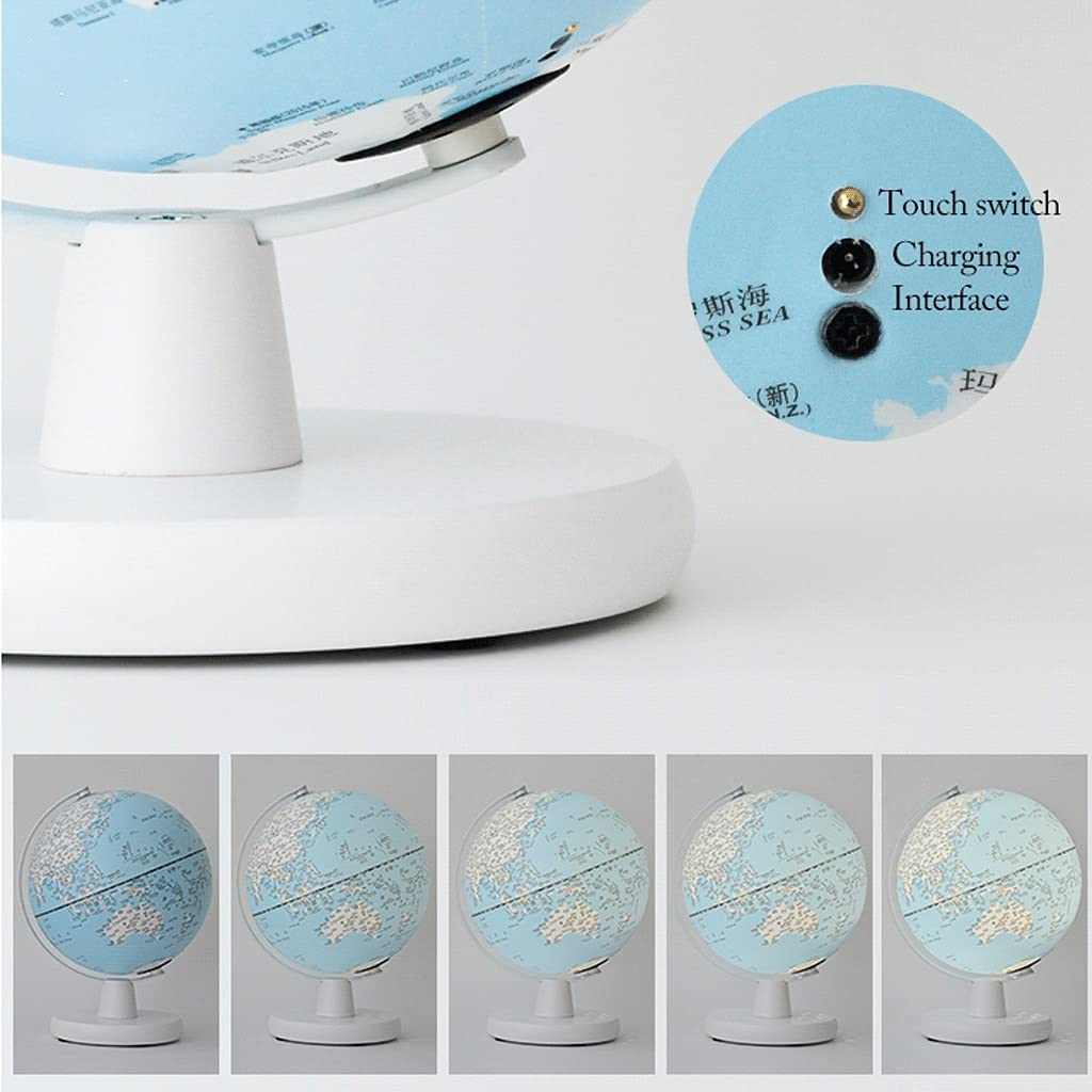 HRTC wereldbol Mappamondo con Supporto Mappamondo Blu Mappamondo geografico con Illuminazione a LED 2 in 1 Lampada a Globo per Bambini Perfect Desk Manuale Pratico