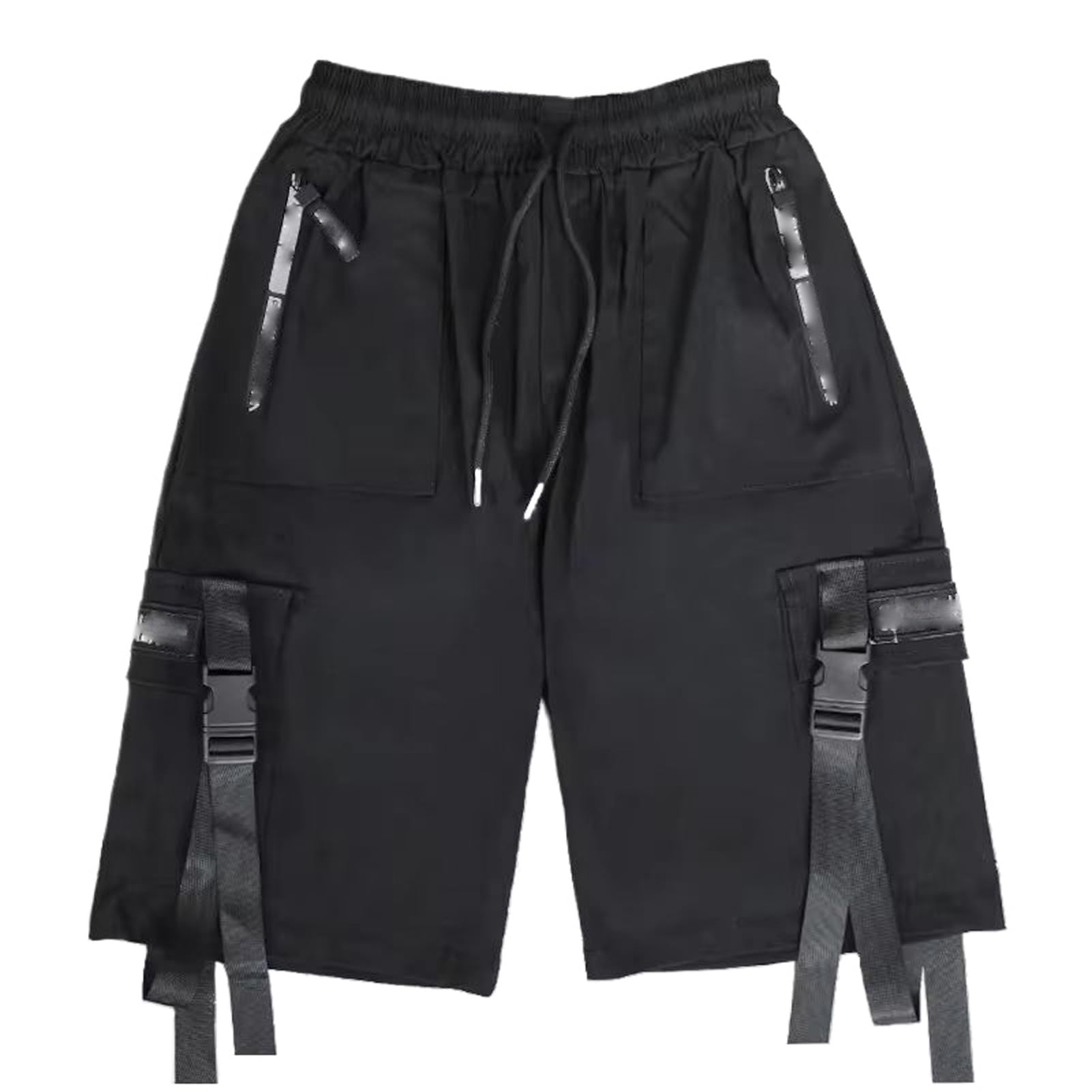 Letnie męskie szorty japońskie harajuku hip-hop punk streetwear szorty cargo dla mężczyzn biegaczy wstążki workowate ubrania