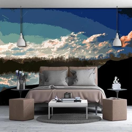 Lbhswwx Mint Green And Gold Abstract Sky Landscape Mural Wallpaper, Silk Cloth，（W）250×（H）160Cm