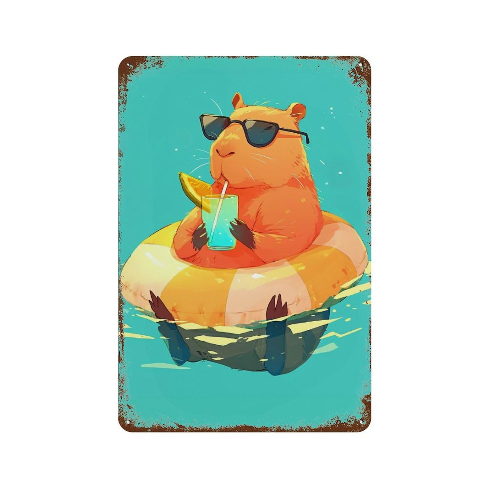Capybara Chilling in The Pool Retro Metal Sign 11.8"x7.9", for Pub, Kitchen And Man Cave Decor, Industrial Home Decor