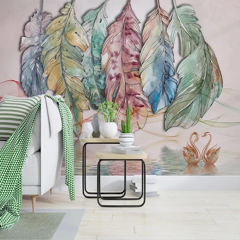 Papier peint mural 3d feuilles colorées revêtement intissé moderne salon et chambre à coucher
