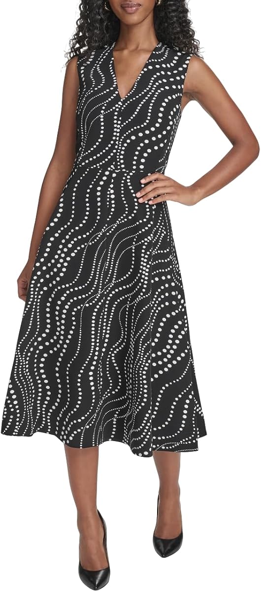Vestido midi sin mangas con cuello en V y línea A para mujer