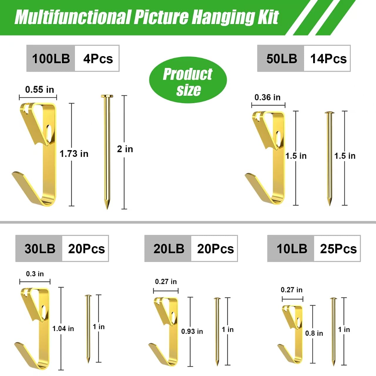 Picture Hanging Kit - Hooks & Nails for Walls -2