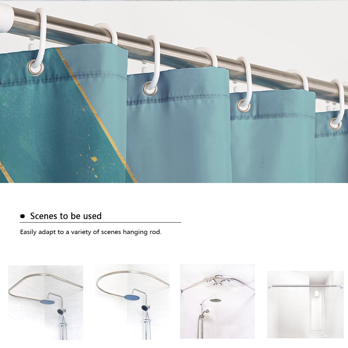 Rideau de Douche Salle de Bain Chevrons Vert Menthe W180xL180 cm