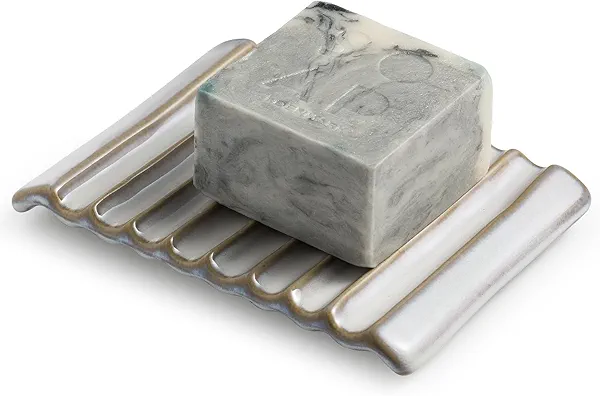 Self Draining Soap Dish, Soap Holder, Ceramic Bar Soap Dishes Soap Saver for Bathroom, Shower, Sink, Kitchen, Countertop