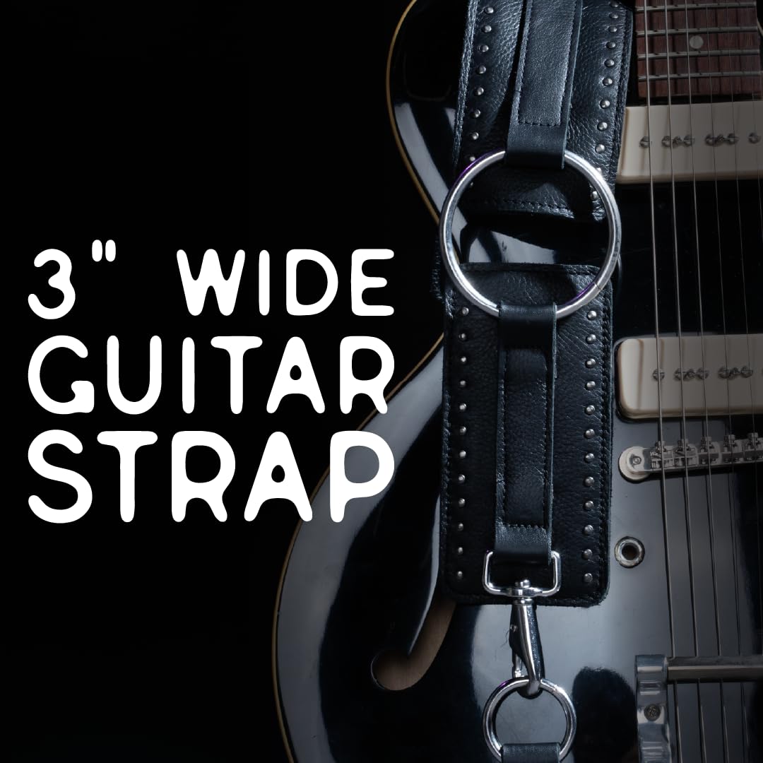 Levy's Leathers Baldric Series 3" Wide Genuine Leather Guitar Strap; Distressed Black (MDST15BC-BLK) - Image 2