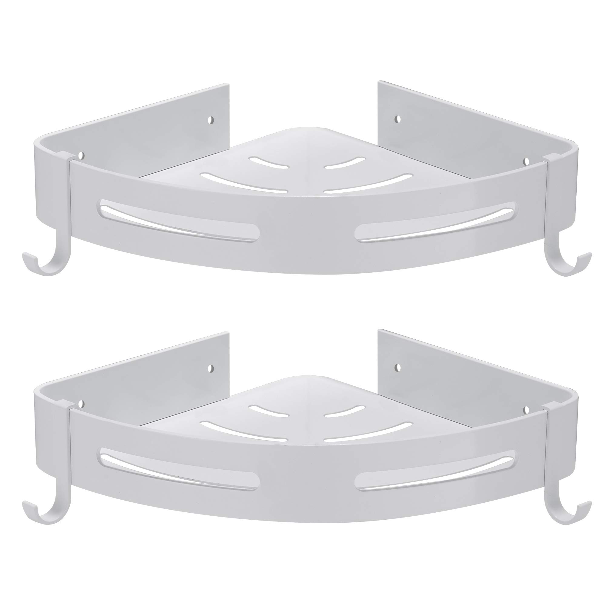 Hoomtaook Estantería de Ducha esquinera sin taladrar, Almacenamiento de baño Ducha, Accesorio para Cuarto de baño, Soporte de Ducha, sin antioxidante, de Aluminio, Juego de 2 Ganchos Blancos