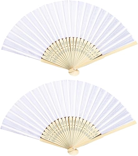 Miniatura 9 de 2 ventiladores plegables blancos, abanicos de mano para mujeres, abanicos plegables de bambú, ventilador plegable de mano de tela de seda,