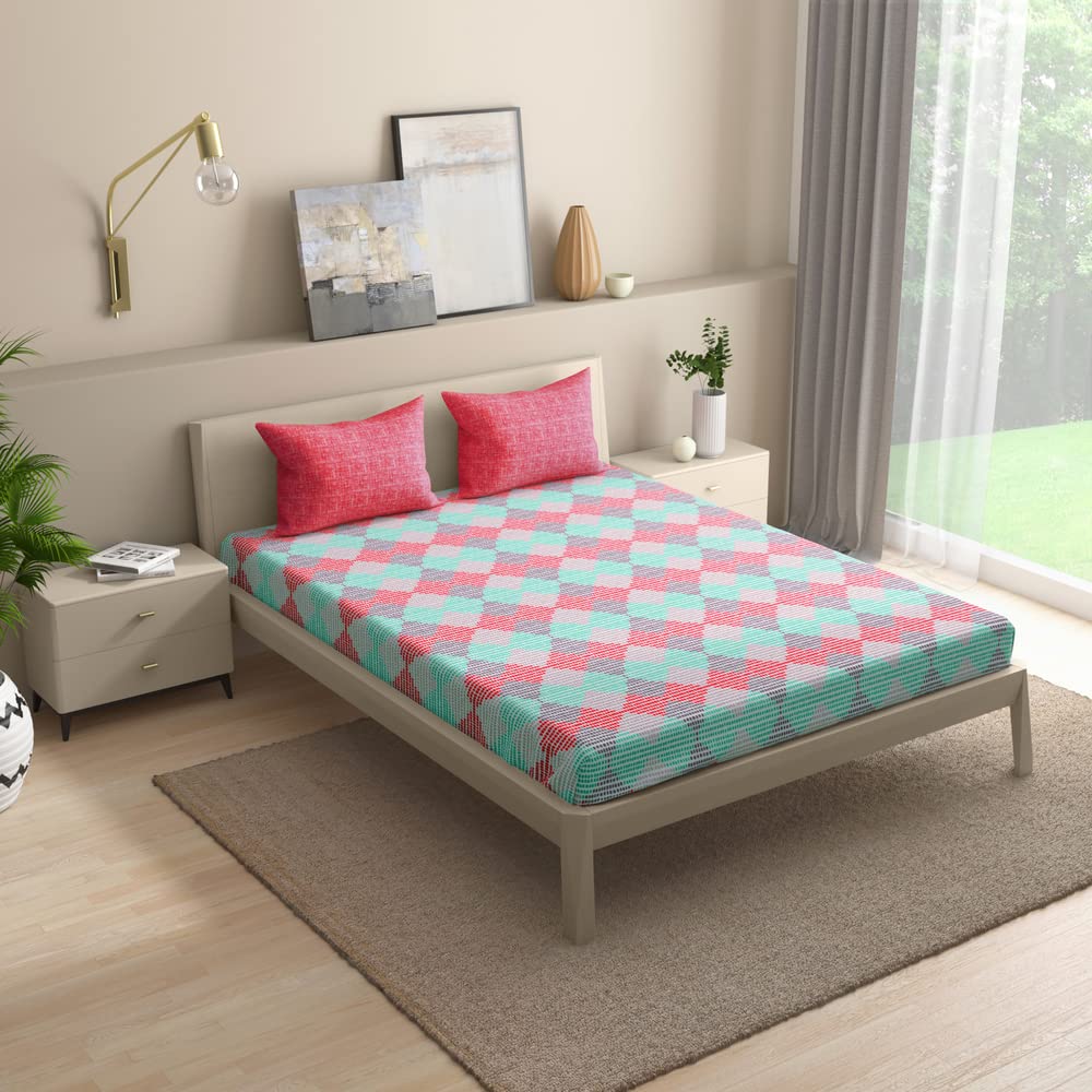 Wakefit Cotton Flat Bedsheet | 144 TC Bedsheet For Double Size Bed With 2 Pillow Covers | Emerge - 100X90 Inches, White