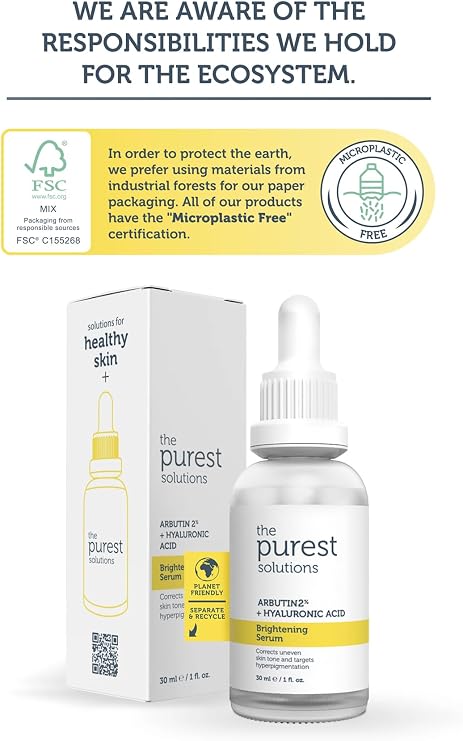 The Purest Solutions, Leke Karşıtı ve Leke Görünümü Önleyici Arbutin Cilt Bakım Serumu 30 ml (Arbutin%2 + Hyaluronic Acid)