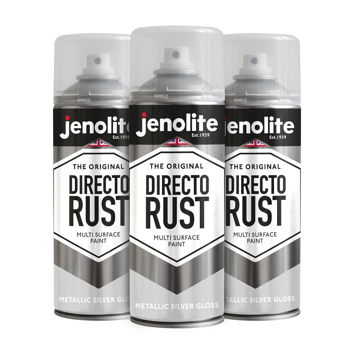 Jenolite Silver Directorust Metallic Gloss Spray Paint | | 3X400ml | Multi-Surface Gold Spray Paint For Metal, Wood, Plastic | All-In-Oneprimer, Undercoat And Topcoat | Interior & Exterior