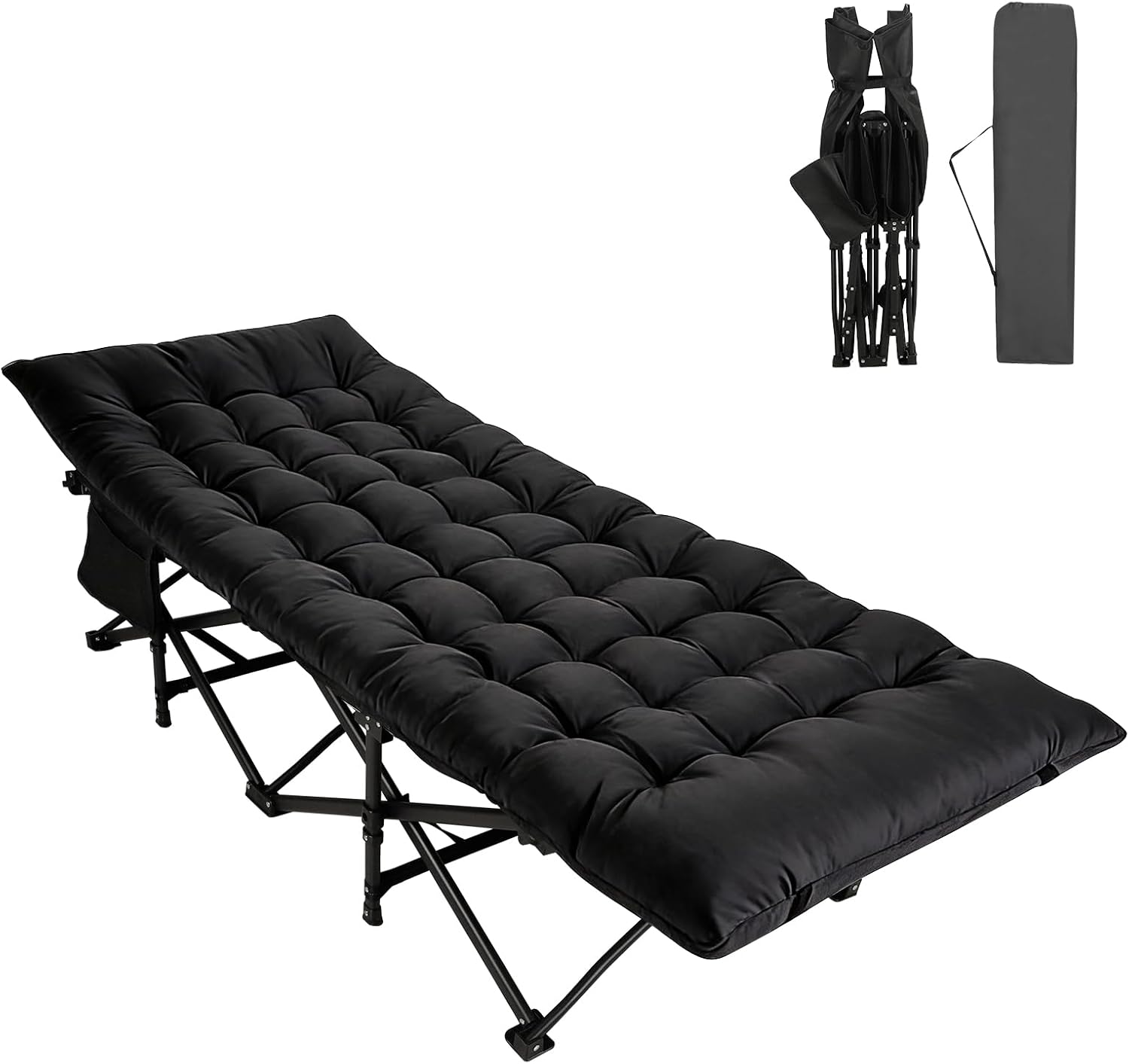 Northroad Camping Cot for Adults with Cushion and Pillow, Portable Folding Bed for Sleeping, Lightweight Tent cot with Carry Bag Supports 450 lbs (Grey)