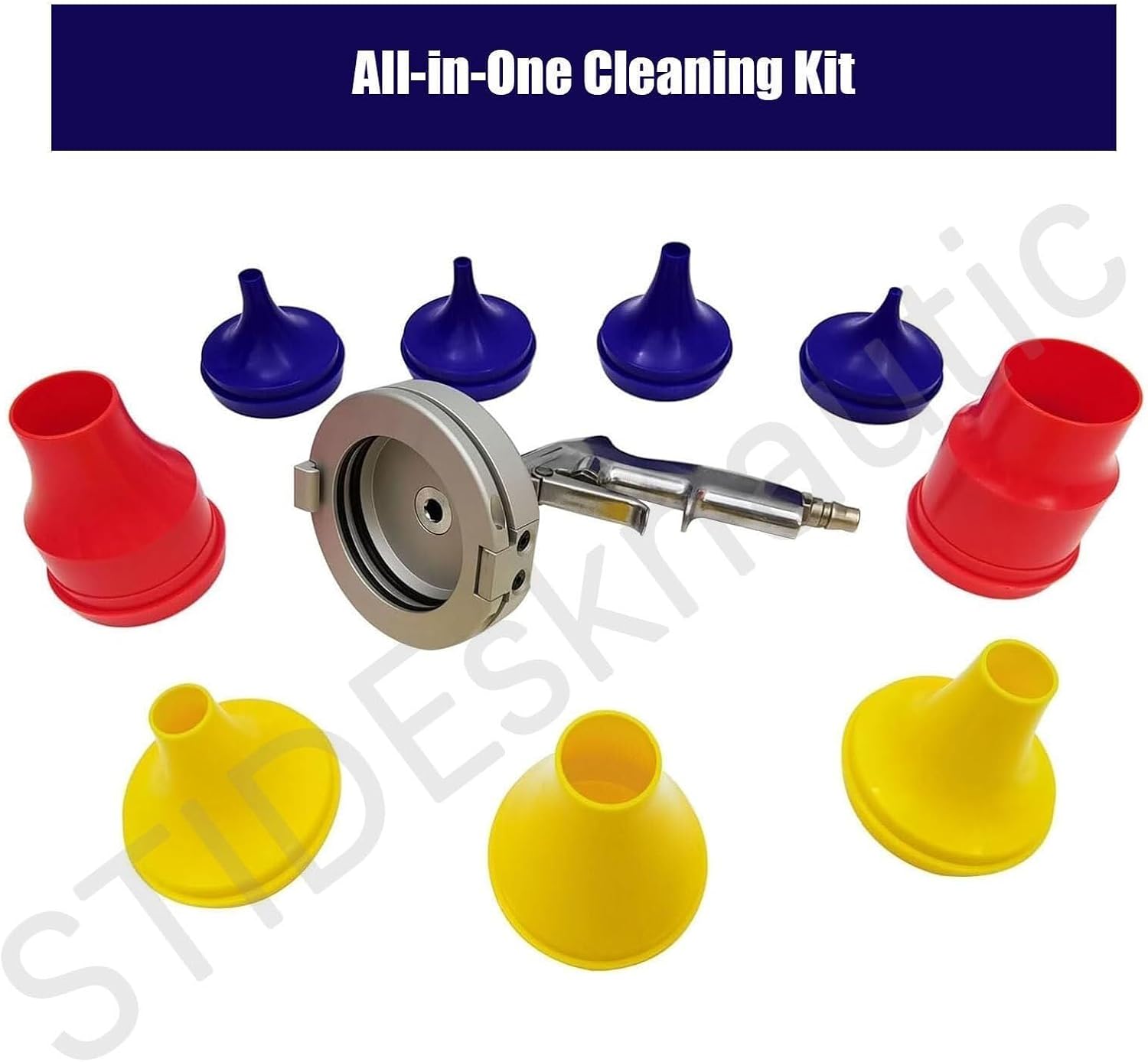 Pneumatic hose cleaning gun, industrial equipment kit, including 9 nozzles and a storage box, suitable for hoses from 0.23 inches to 2