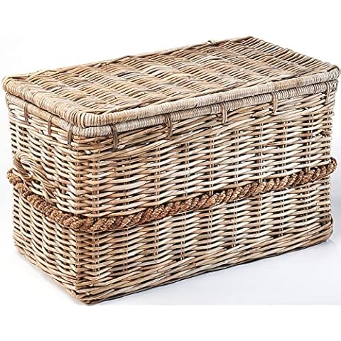 Kobolo Rattantruhe mit Griffen und Deckel 80x45x48 cm Cover