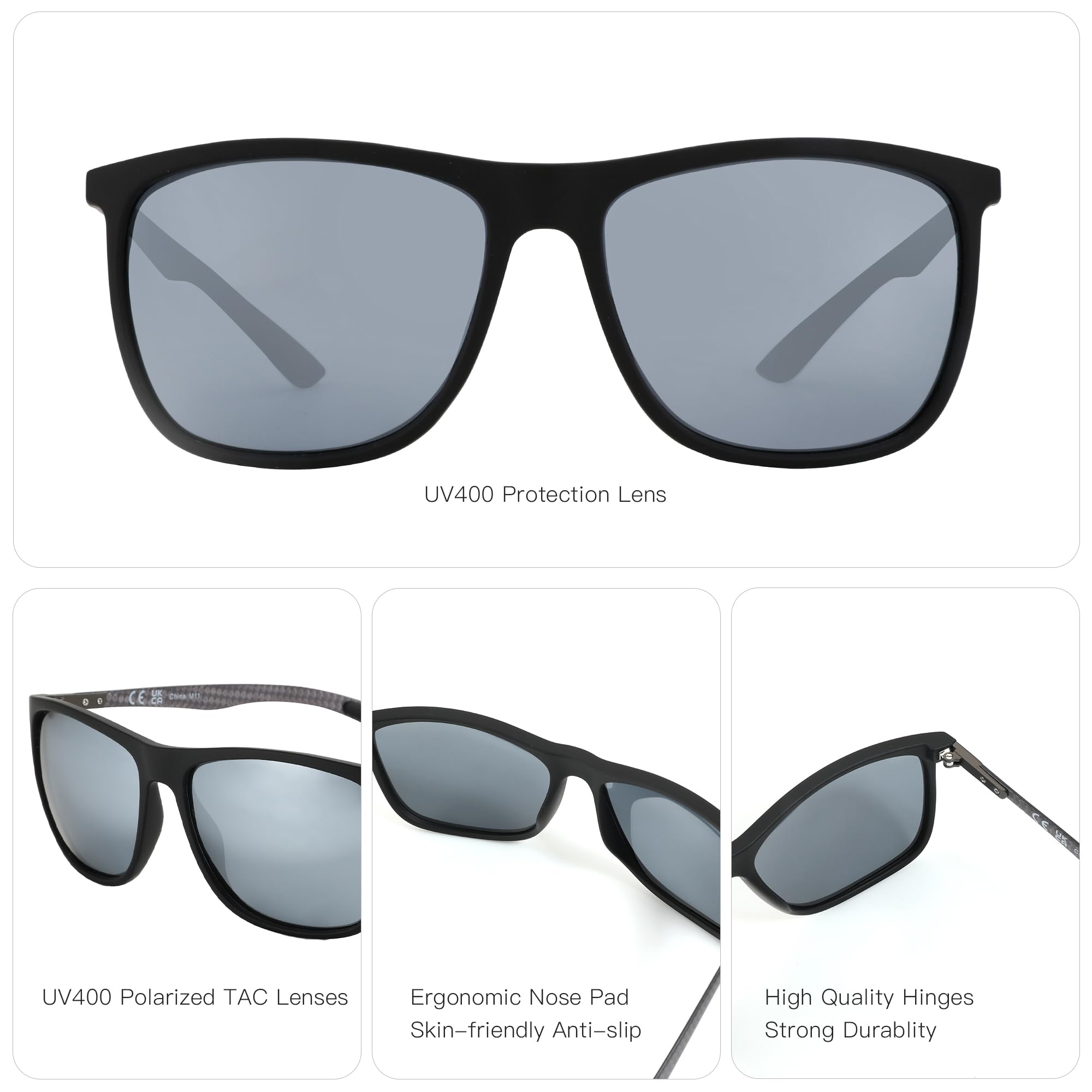 ZENOTTIC Occhiali da sole polarizzati uomo in fibra di carbonio staffa occhiali da sole quadrati guida pesca golf sport protezione UV400