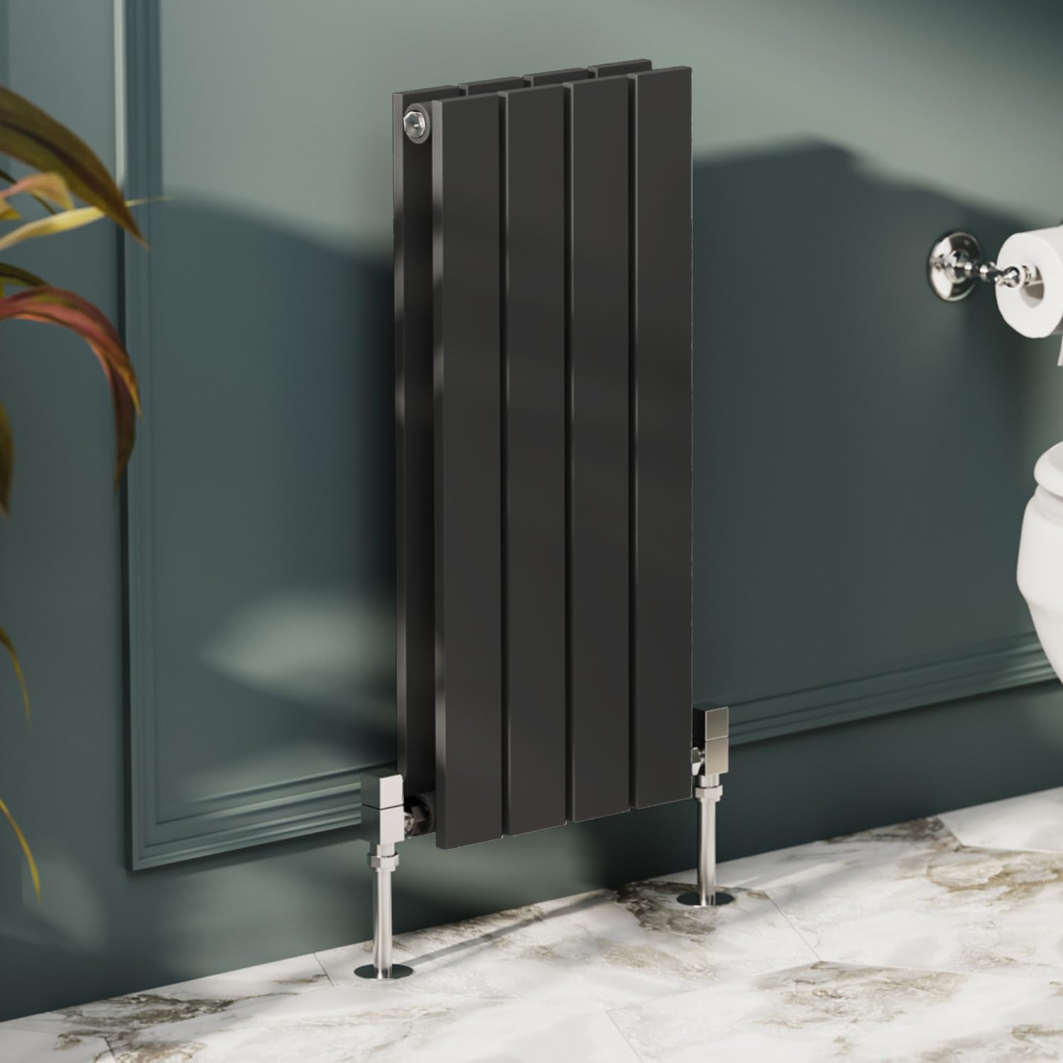 Go Bathrooms Pinta Compact Horizontal Double Panel Radiator 600 x 272mm Matt Black Flat Panel Horizontal Wall Mounted Slim Designer Radiator