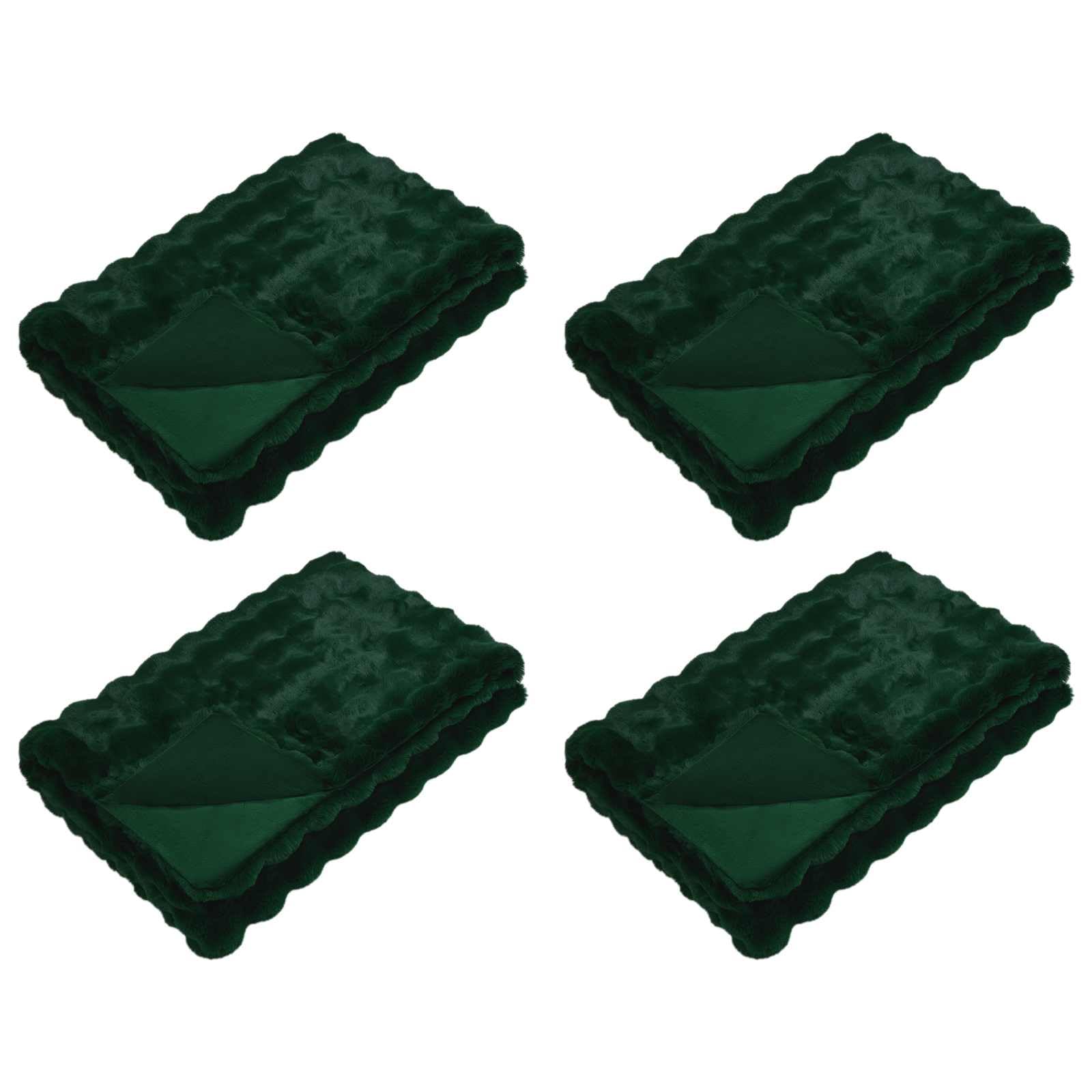 QZZCED Anti-Slip Faux Rabbit Fur Blanket, Olite 4 Pcs Dark Green Plush Bubble Texture Throw for Couch or Bed