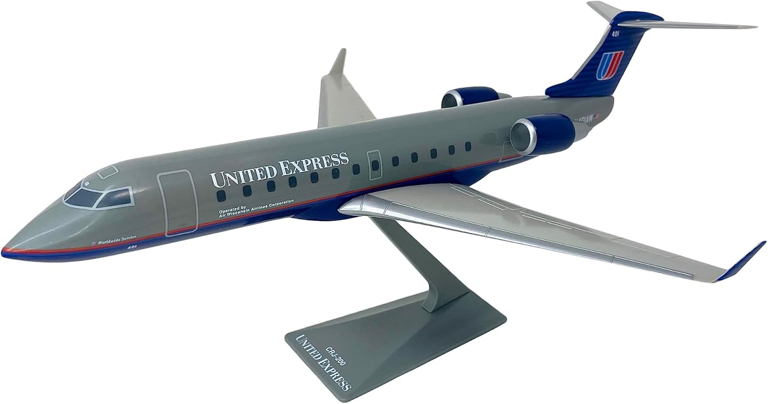 Flight Miniatures Air Wisconsin United CRJ200 1:100 Scale - Plastic Snap-Fit Model Airplane - Collectible Replica of United Express Airlines Aircraft - Part #ACA-20000C-002