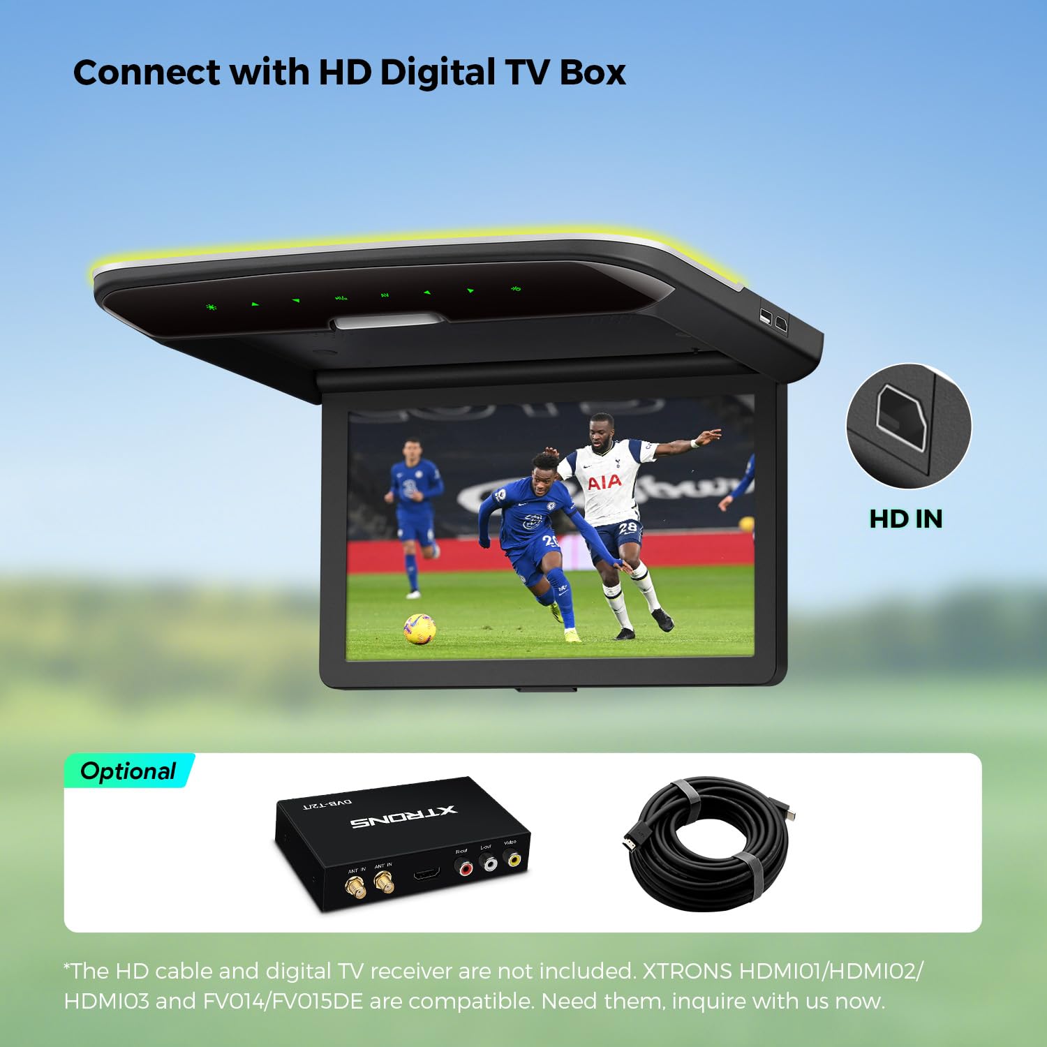 XTRONS 10,2 Zoll HD-Bildschirm 1280 * 720 Auflösung Ultradünner Dachmonitor mit integriertem HD-Eingang Stereo-Lautsprecher Multimedia-Eingang