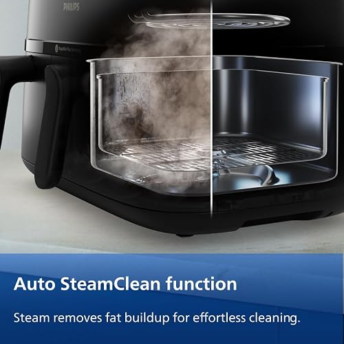 Philips Steam Airfryer 5000 Series Dual Basket - Airfryer & Steamer, 9 Litre, RapidAir Plus, 19 Cooking Functions, 90% Less Fat, 2 Baskets, Steam Cleaning, Silver (NA555/00) - 8