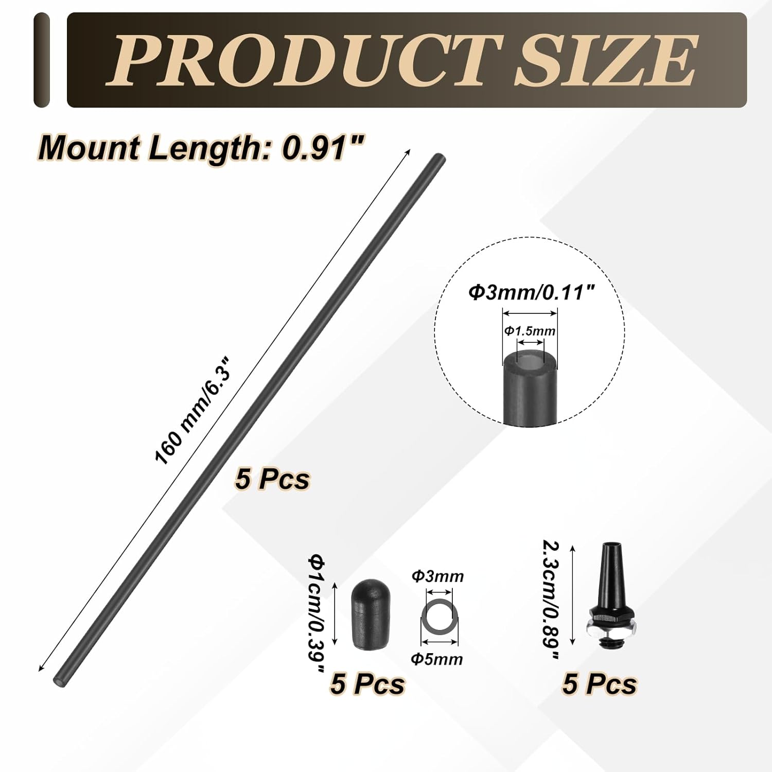 uxcell 160mm Plastic Protection Antenna Tube, RC Antenna Tube with Mount and Cap for RC Car Boat Drone Receiver(Black, 5 Pcs)