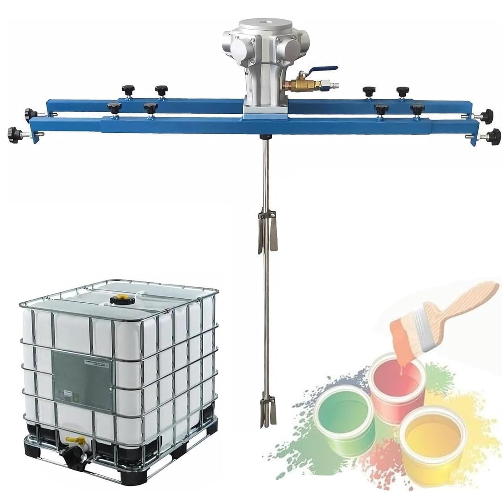 Adtzpc 1000L/1 Ton Ibc Air Agitator, 1 Hp Pneumatic Tank Mixer Machine With Folding Propeller, 250Mm Impeller Diameter, 265 Gallon Paint Stirring Machine Mix Tool, For Ink, Paint, Coating, Glue