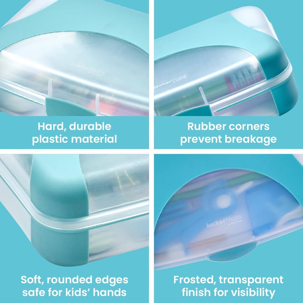  by Bostitch Hard Pencil Case, Durable Plastic Pencil Box, Kid-Friendly Design, Teal & Clear thumbnail
