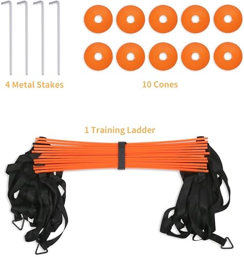 Miniatura 8 de YISSVIC Agility Ladder and Cones 20 Feet 12 Adjustable Rungs Fitness Speed Training Equipment1 Carry Bags 10 Cones 4 Stakes Basketball Soccer