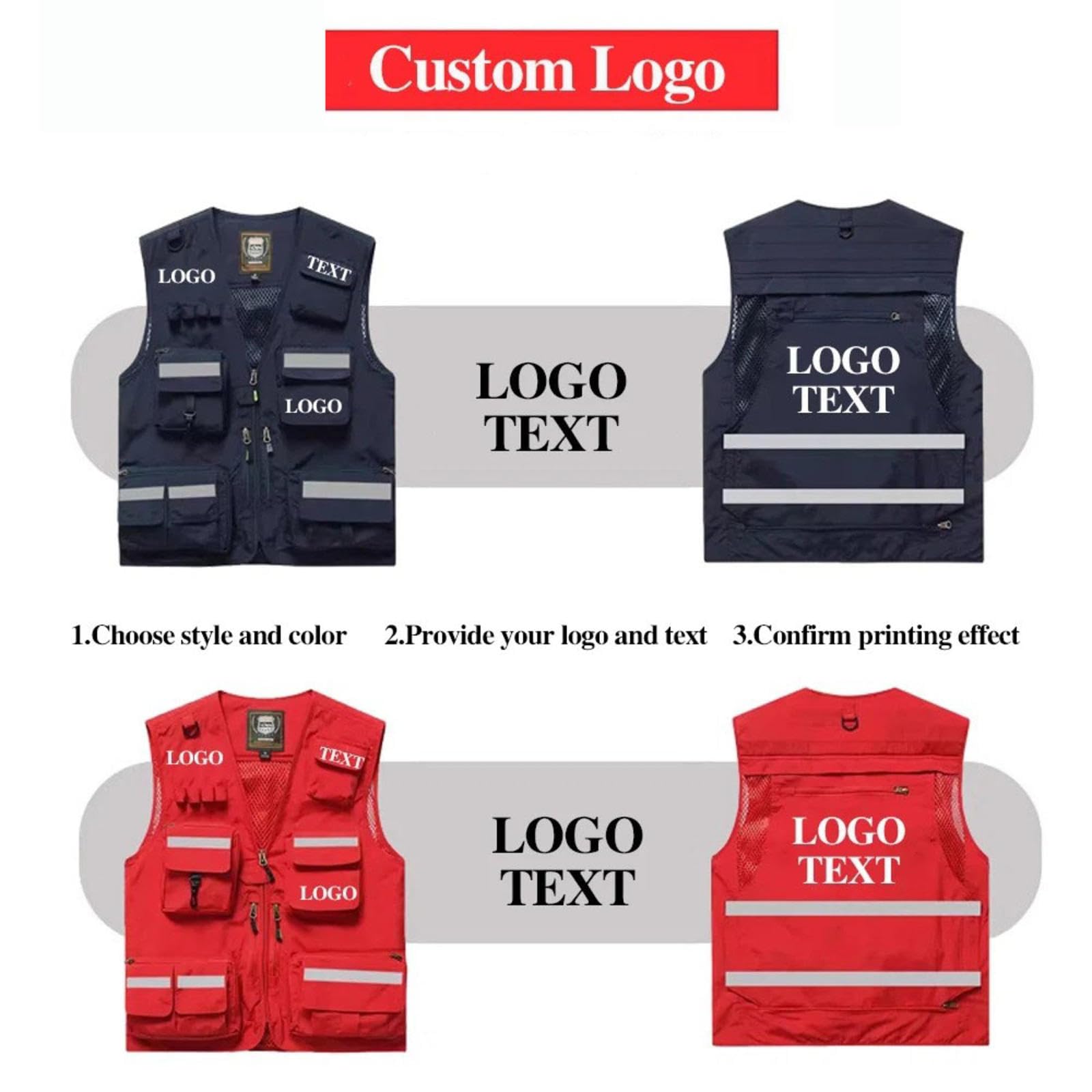 Honghuang Chaleco De Trabajo De Seguridad De Alta Visibilidad con Logotipo Personalizado con Múltiples Bolsillos, Fotógrafo Voluntario Chaqueta Reflectante Abrigo Ropa De Trabajo Uniforme