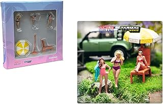 Beach Girls 5 pc Diecast Figure Set (3 Female Figures and 2 Beach Accessories) for 1/64 Scale Models by Tarmac Works & American Diorama T64F-002-YL