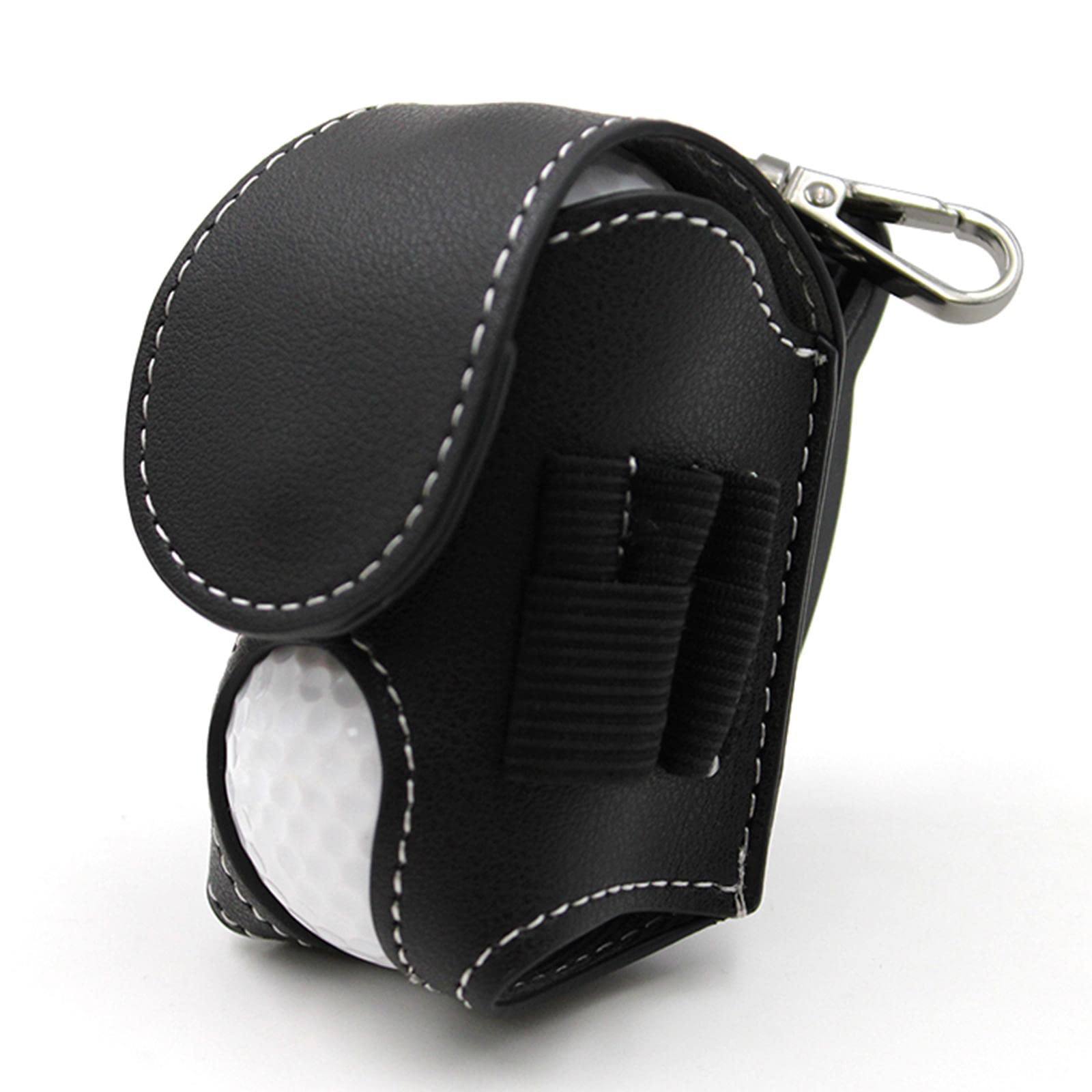 Pochette porte-balle de golf en cuir noir - Étui ceinture pour 2 balles et 4 tees