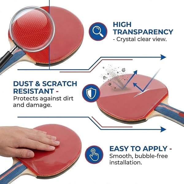 CATZUM 6 Films protecteurs Autocollants pour Raquettes de ping-Pong : Film Protecteur Transparent, Accessoires pour Raquettes de ping-Pong. - 3