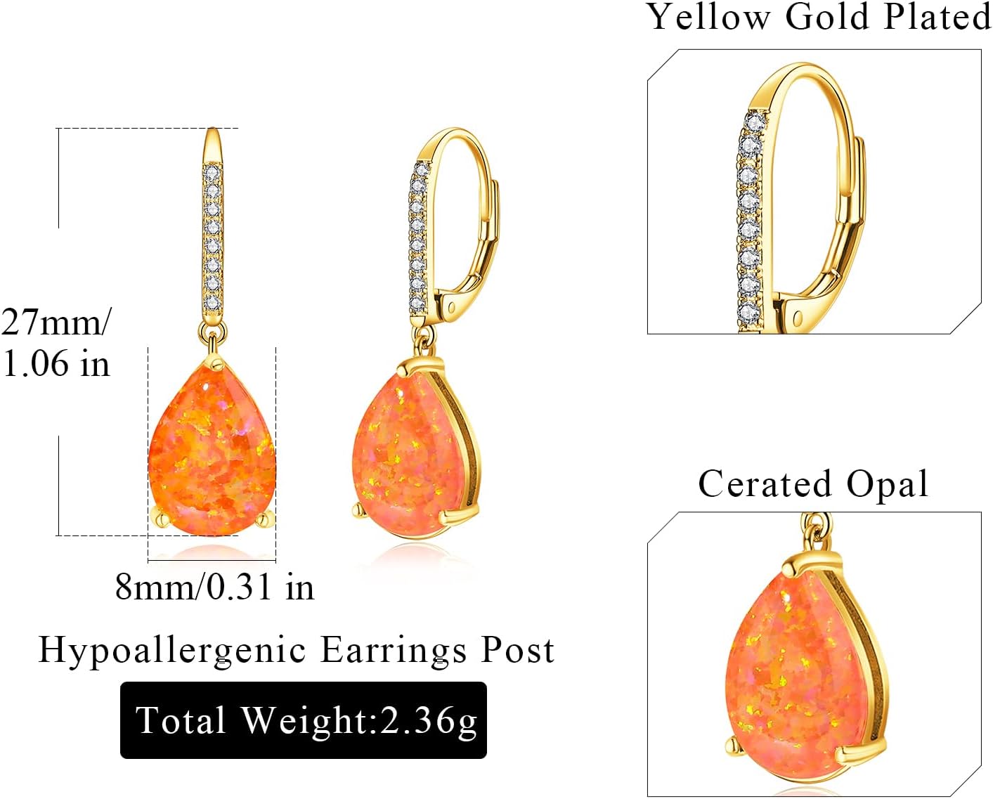 Leverback Opal Dangle Earrings 14k White Gold/Yellow Gold Plated Drop Earrings for Women Teardrop Earrings Elegant Jewelry Gifts - Image 6