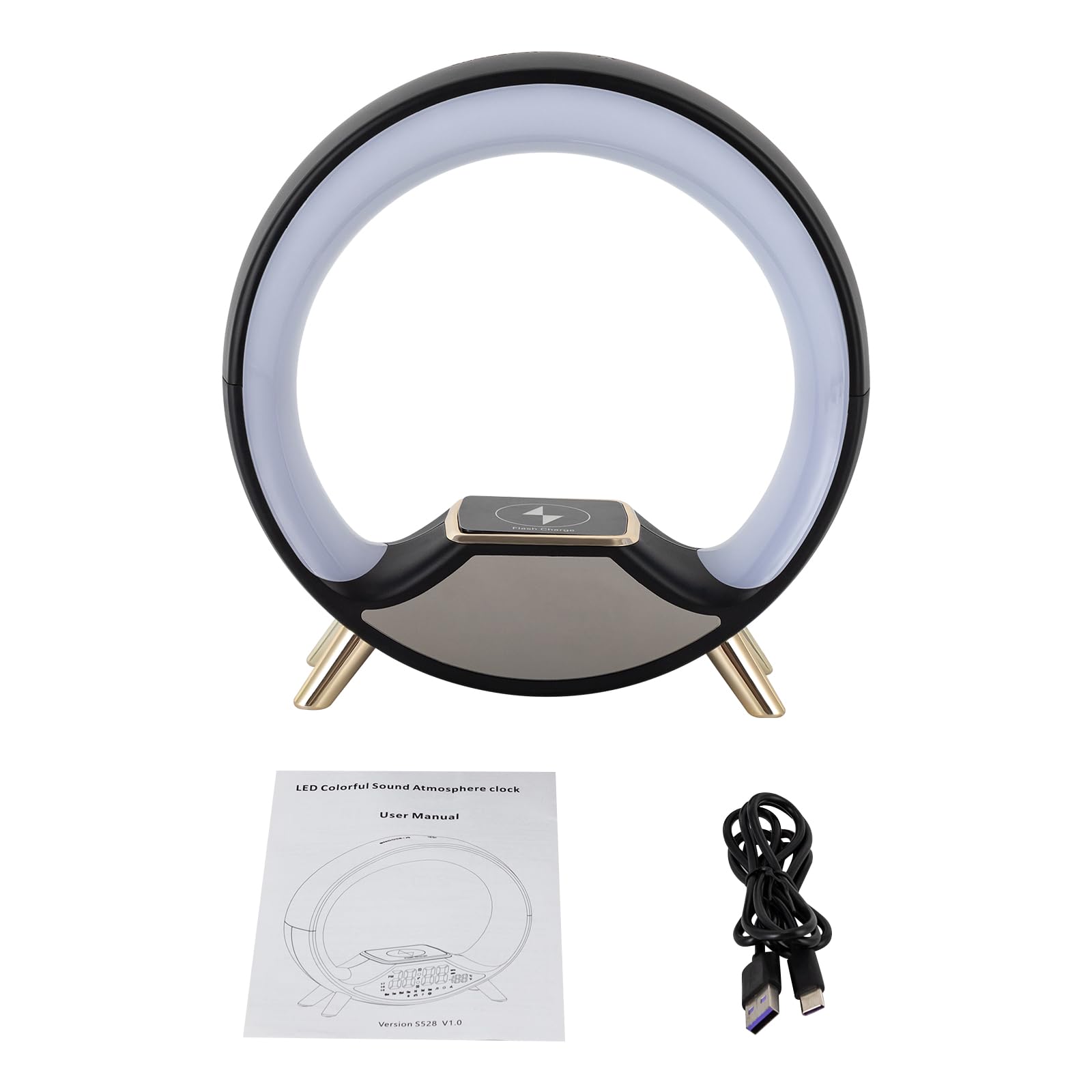 Lampka nocna USB, lampka nocna, ściemniana, lampa stołowa z bezprzewodową funkcją szybkiego ładowania i timerem, zmiana koloru, lampka nocna do dekoracji sypialni (czarna)