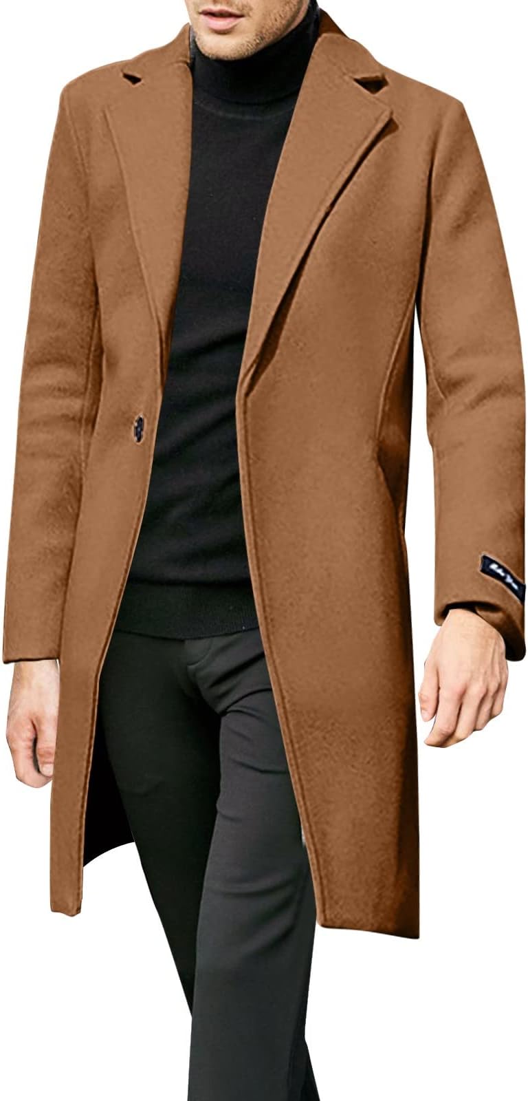 Men's Long Overcoat Wool Blend Classic Tailored Fit 3/4 Mid Length Coat Jacket Elegant Outwear Lapel Work Business Jacket Button Down Casual Peacoat Solid Color Cardigan Longline Windproof Overcoat