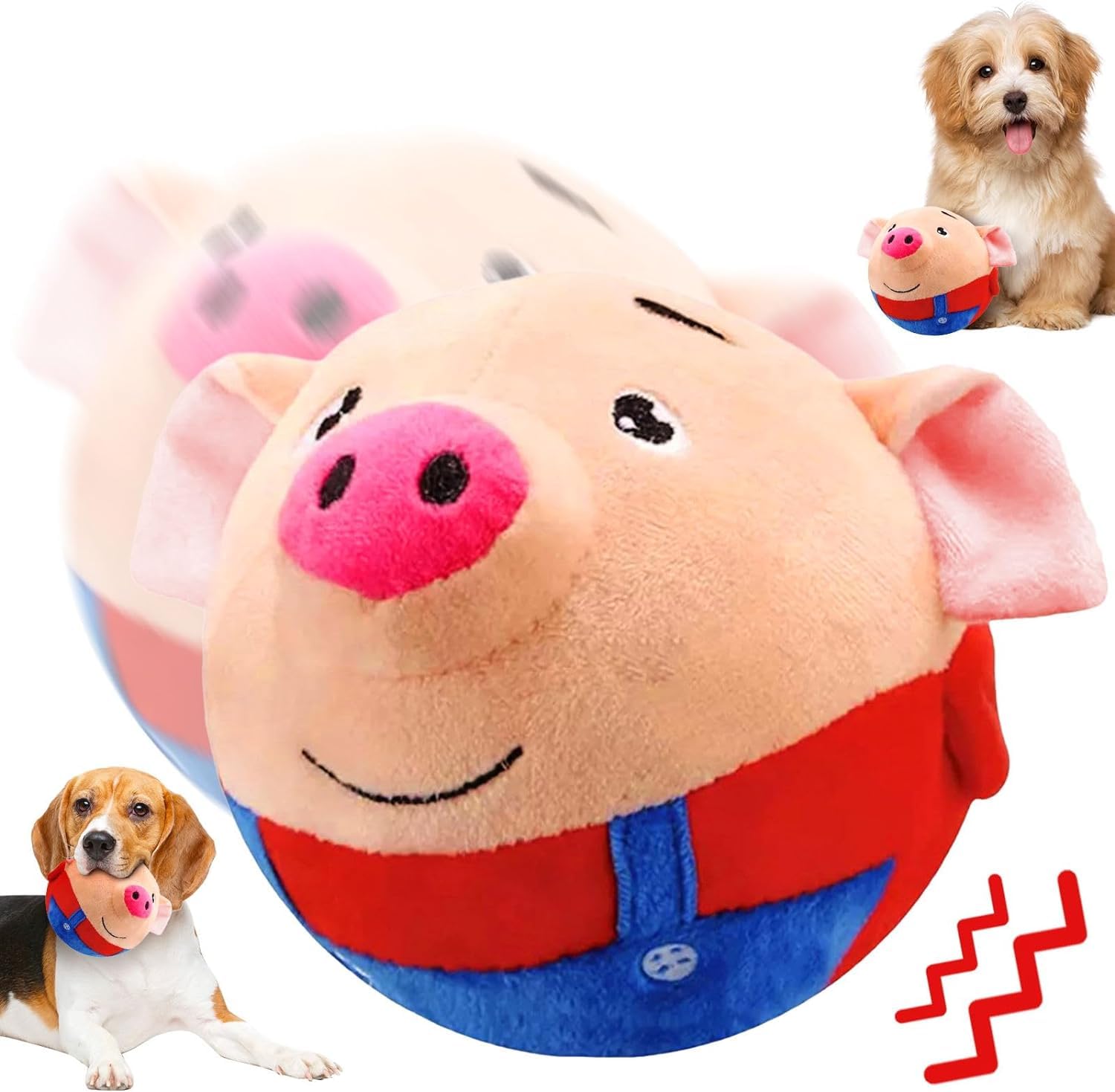 Active Moving Pet Plush Toy, 2024 New Interactive Dog Toys Talking Squeaky Moving Ball Toy, Washable Cartoon Pig Plush Sound Electronic Dog Toy, Cute Shake Bounce Toys for Dog Cats (Porco Rosso)