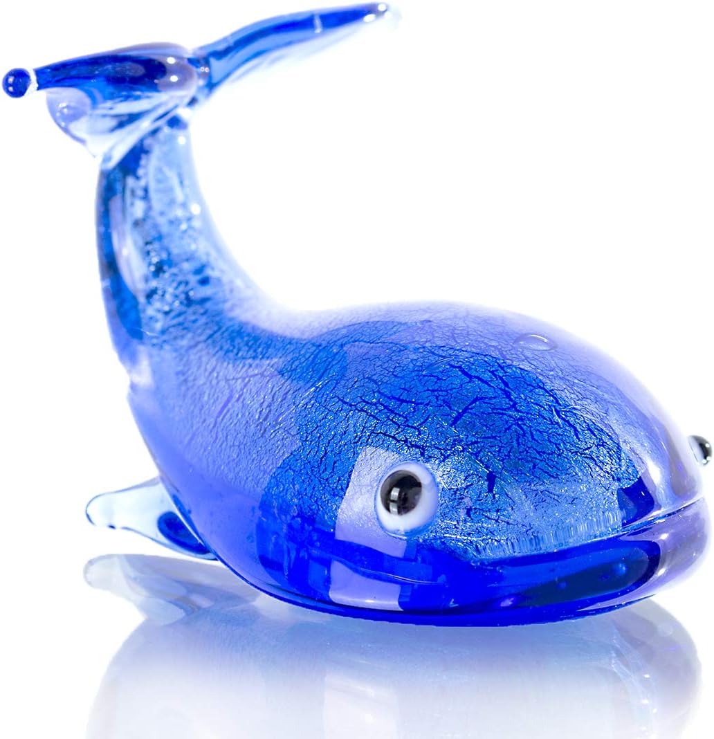 glass whale figure that is bright blue