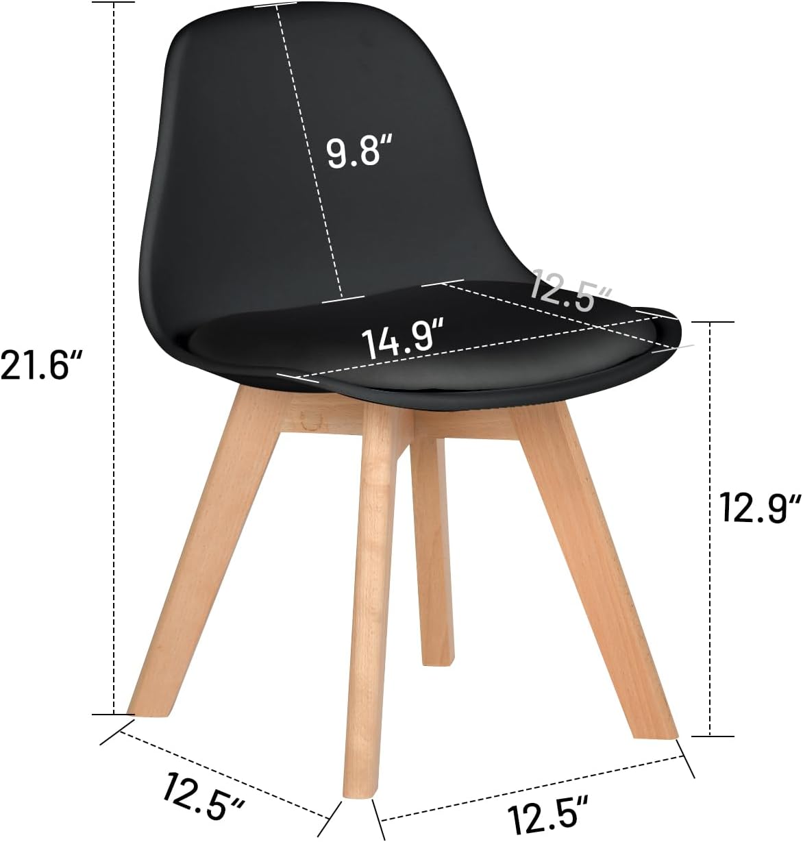 Kids Desk Chair Faux Leather Cushioned Upholstered, Small Play Chair Mid-Back for Toddlers Children Armless with Plastic Backrest, Soft Padded Seats, Wooden Legs, Set of 4, Black