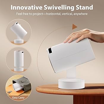 Built-in Apps]Mini Projector 1080P, 4K Projector Full HD With WIFI 6 And Bluetooth 5.2, Support 270° Rotatable Portable Projector With Auto Keystone Correction,Compatible With Phone/HDMI/USB-White