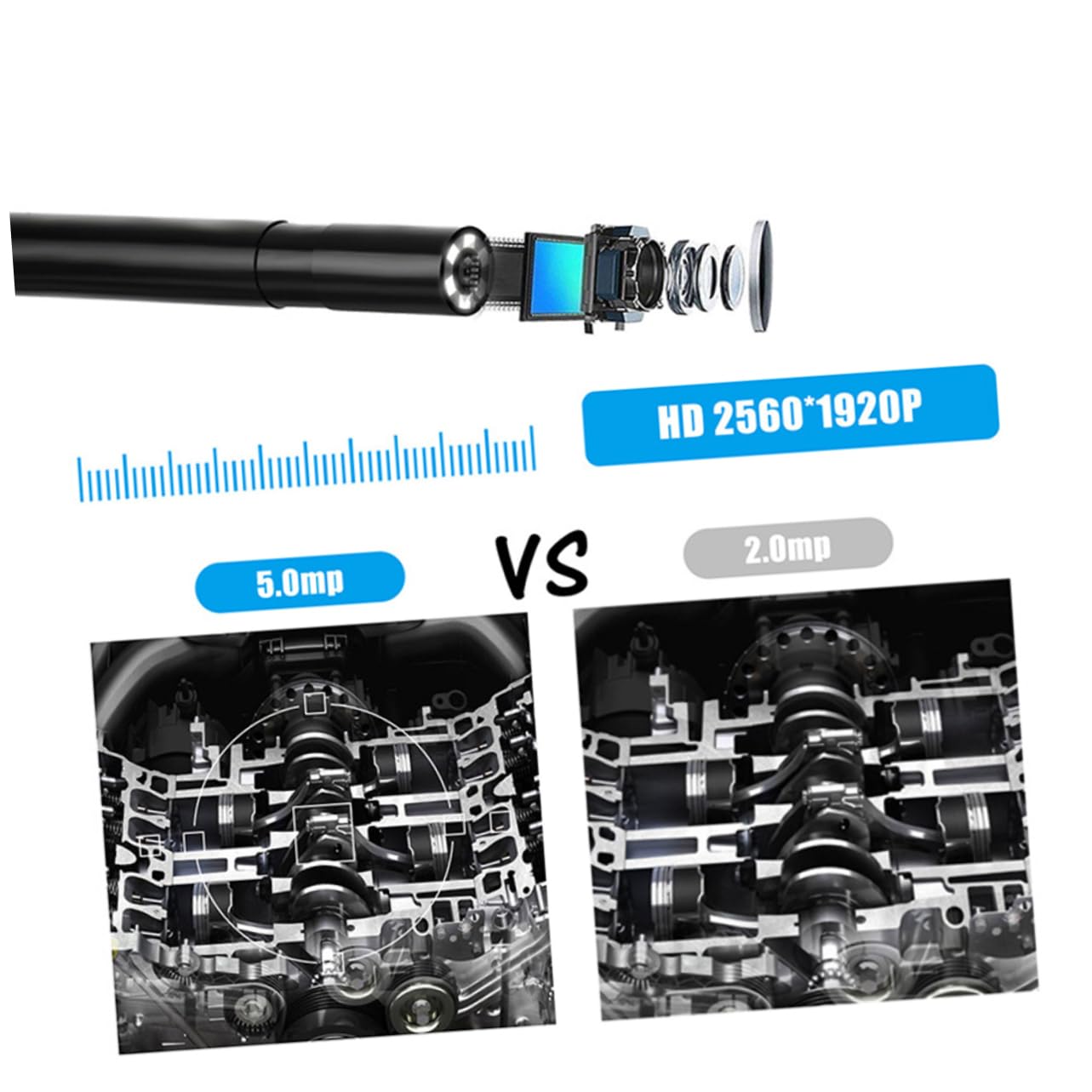 OUNONA Telecamera Endoscopica Ip68 1920p 6 Led, Batteria Integrata, Cavo Rigido da 2 Metri, per Ispezione Industriale e Fotografica ad Alta Definizione