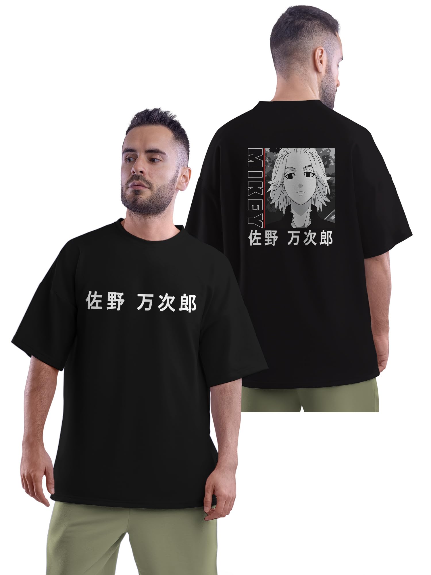 Mens Tokyo Revengers Collection Oversized Cotton Tshirt Drop Shoulder Half Sleeve Round Neck Anime Print