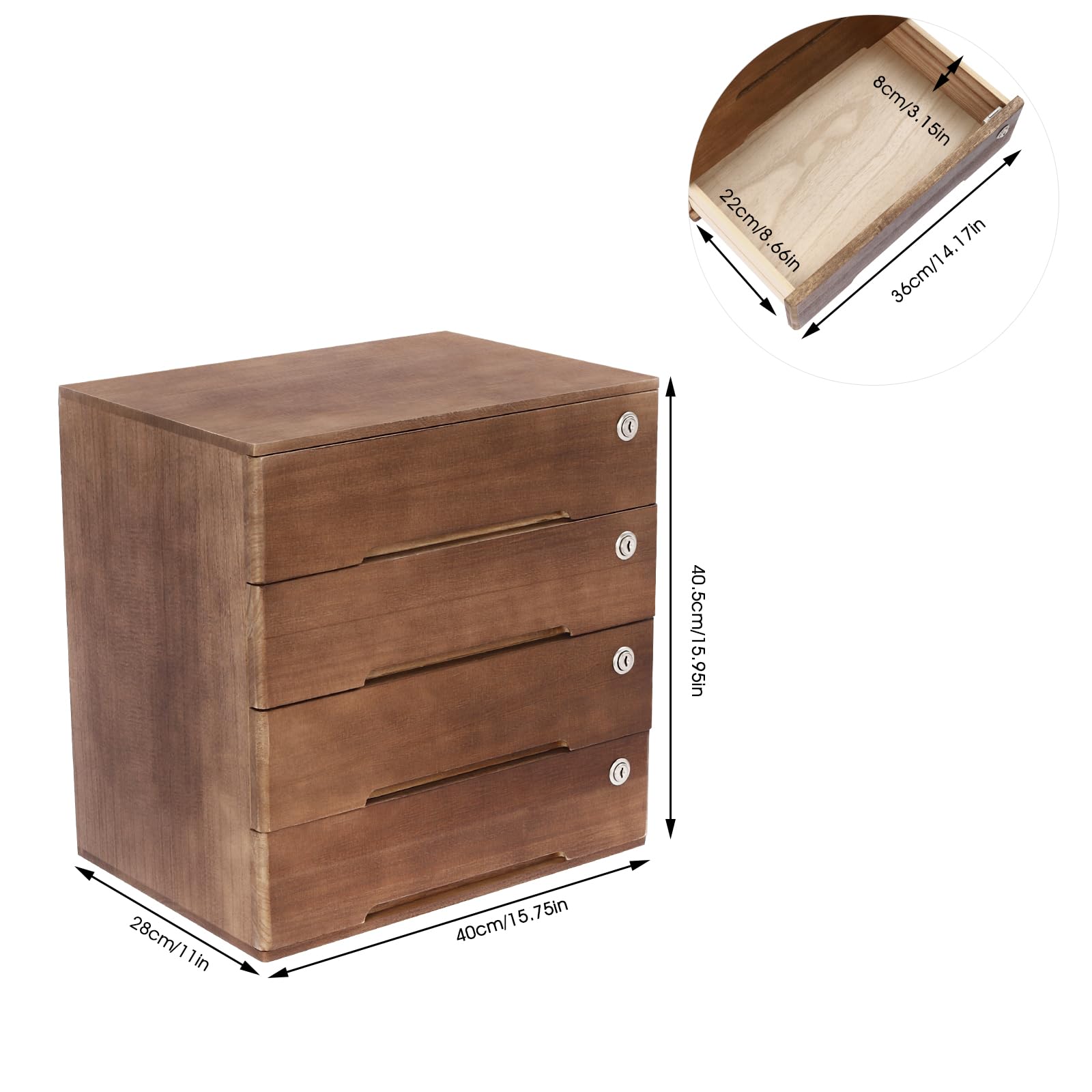 Schreibtisch-Schubladen-Organizer aus Holz, 4 Schubladen, Schrank für Bürobedarf, verschlossene Ordnungsbox, minimalistischer Stil, Arbeitszimmer, Schminktisch-Organizer