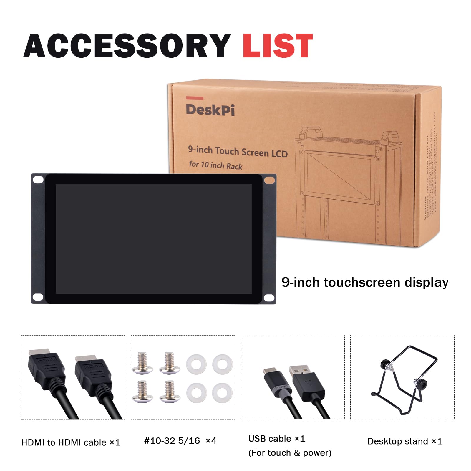 GeeekPi 9-calowy ekran dotykowy LCD 1280x720 monitor 3U do montażu w szafie rack do szafy serwerowej DeskPi RackMate T0/T1/T2/T0 Plus/T1 Plus/TL1 i 10-calowego mini stojaka serwerowego