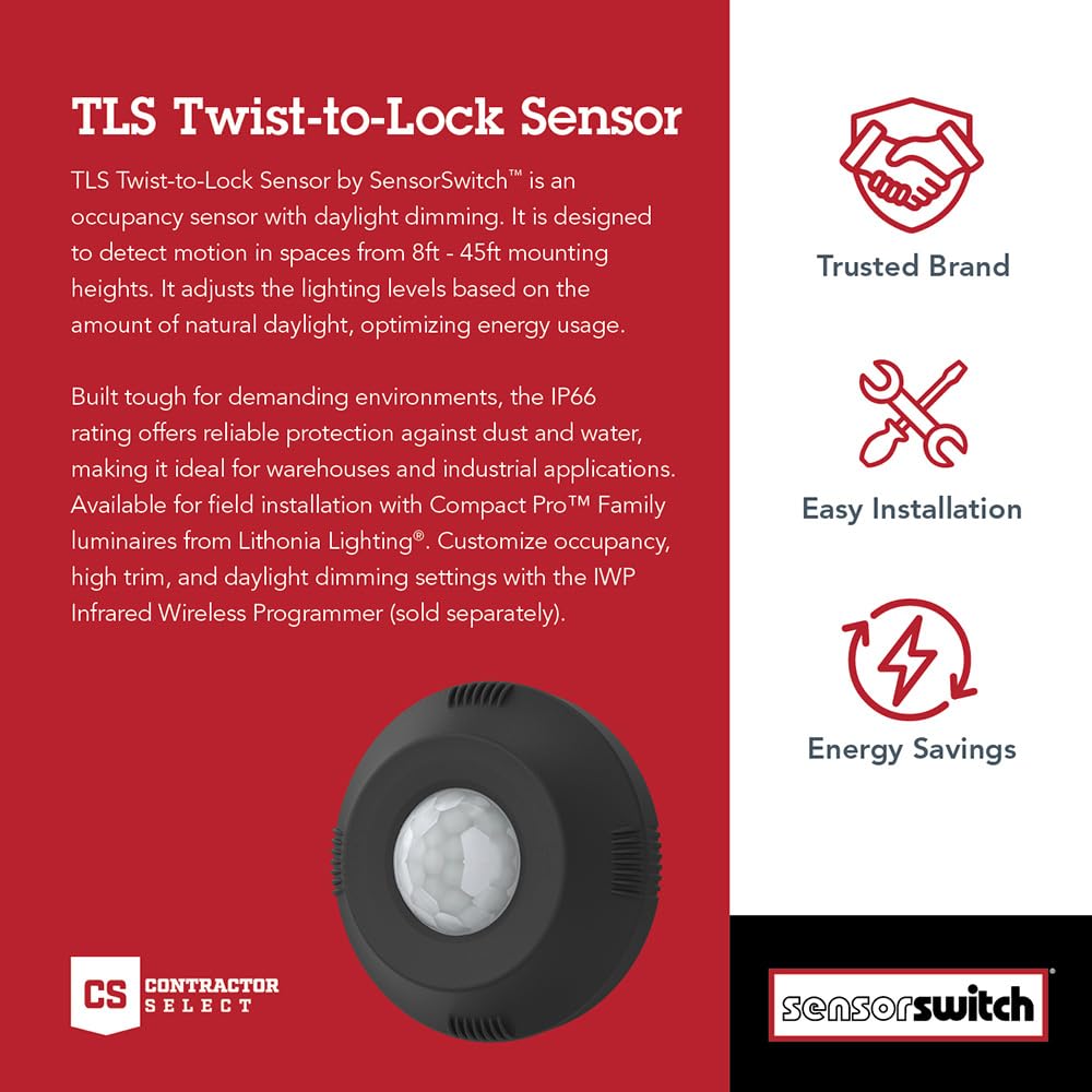 SensorSwitch, sensore Twist-to-Lock, fotocellula programmabile dal tramonto all'alba e rilevatore di movimento, nero (TLS BK)