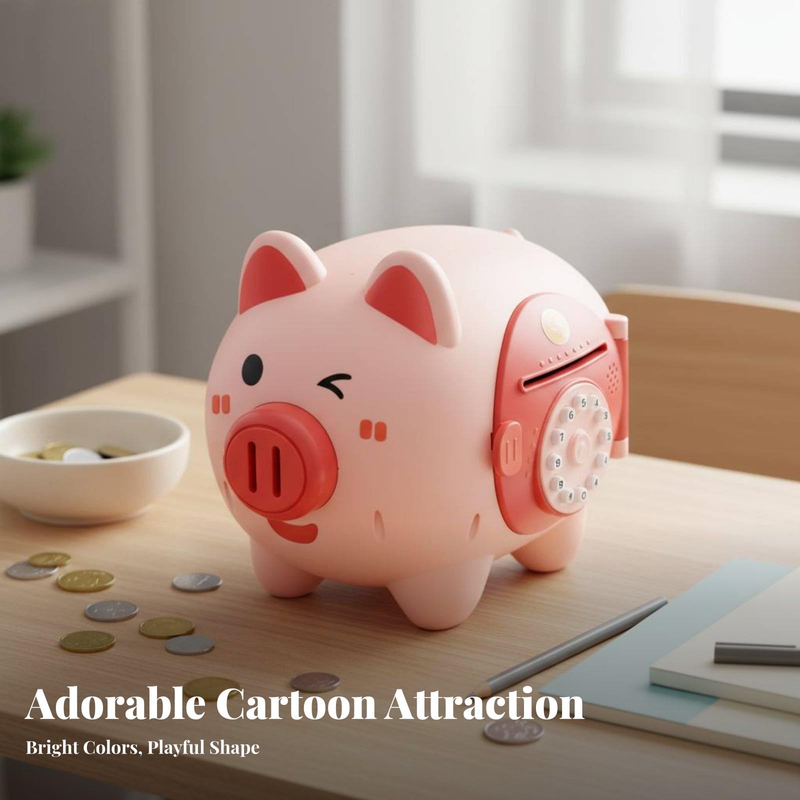 Tirelire Électronique Enfant Interactive Coffre Épargne Boîte Économies Banque Jouet avec Entrée Automatisée des Billets Clavier et Reconnaissance, Jaune