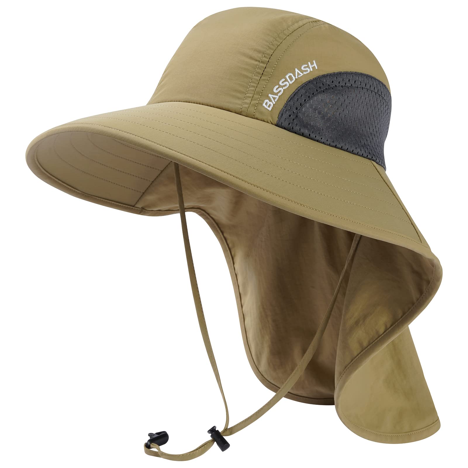 Bassdash UPF 50+ Sombrero de Sol de ala Ancha Unisex Resistente al Agua con Solapa de Cuello Grande Sombrero de Pesca de Cola de Caballo para Hombres Mujeres